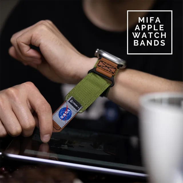 【Mifa】Apple Watch EDC-34太空總署NASA系列戰術尼龍混搭真皮錶帶(適用1-10代 42舊款S3/44/45/46/49mm)