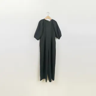 【CUMAR】精簡幹練設計兩件式短袖連身褲(黑)