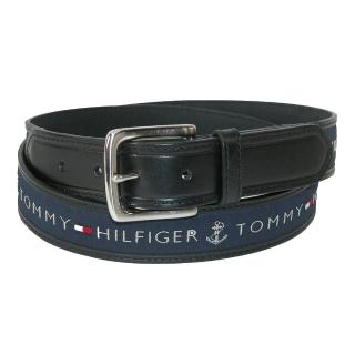 【Tommy Hilfiger】Tommy 帆布文字 真皮 皮帶 腰帶 厚實質感 大尺碼 湯米 保證正品(腰帶6940BX側)
