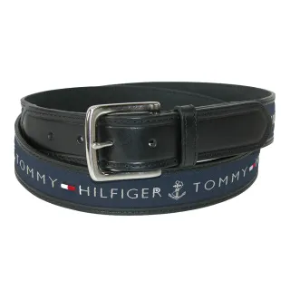 【Tommy Hilfiger】Tommy Hilfiger 帆布文字 真皮 皮帶 腰帶 厚實質感 大尺碼 湯米  保證正品(腰帶)