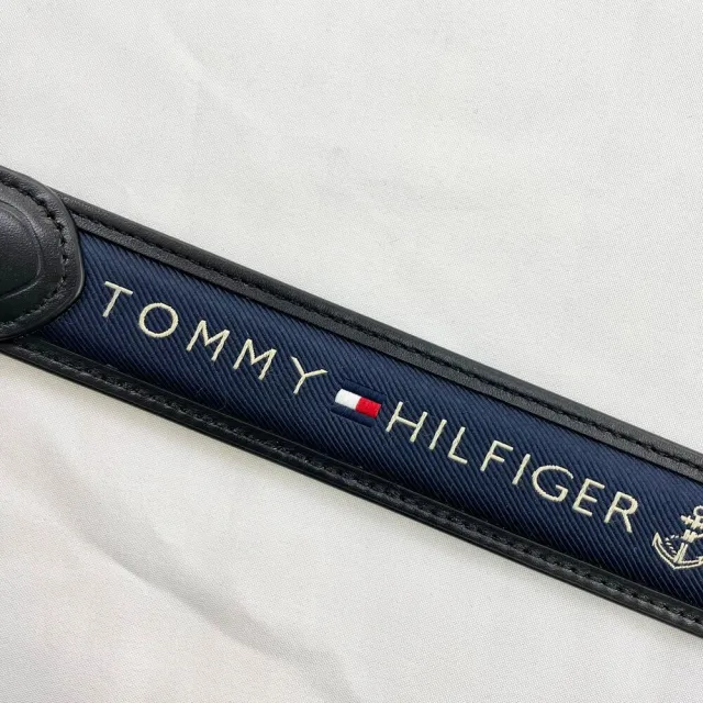 【Tommy Hilfiger】Tommy Hilfiger 帆布文字 真皮 皮帶 腰帶 厚實質感 大尺碼 湯米  保證正品(腰帶)