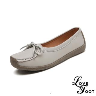 【LOVE FOOT 樂芙】真皮蝸牛鞋 蝴蝶結蝸牛鞋/真皮蝴蝶結綁帶造型軟底蝸牛鞋 休閒鞋(灰)