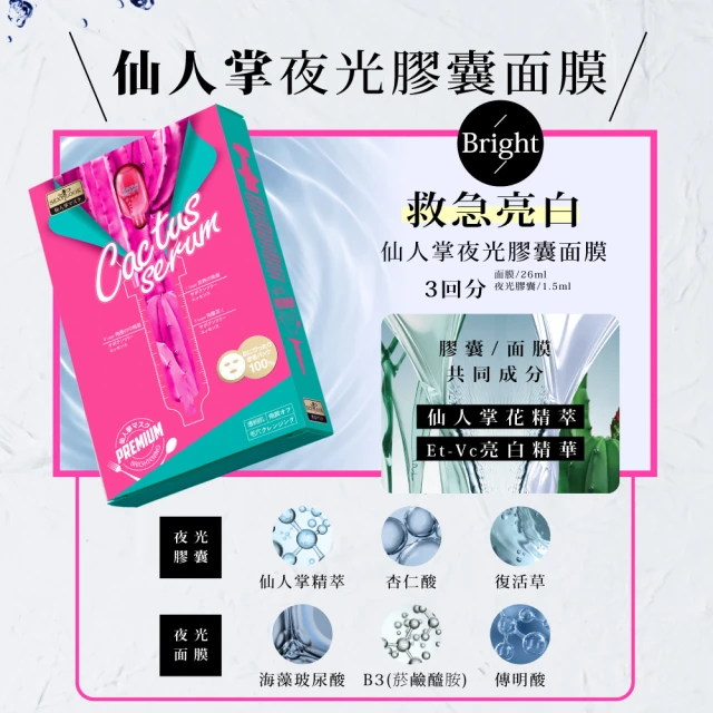 【SEXYLOOK 西西露】超級仙人掌膠囊面膜3盒組(保濕/亮白任選1組 共9片+9顆膠囊)