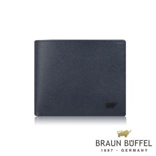 【BRAUN BUFFEL 德國小金牛】臺灣總代理 洛菲諾P-II 12卡中間翻透明窗短夾-藍色(BF347-317-NY)