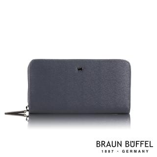 【BRAUN BUFFEL 德國小金牛】臺灣總代理 波索 12卡拉鍊長夾-藍色(BF386-602-NY)