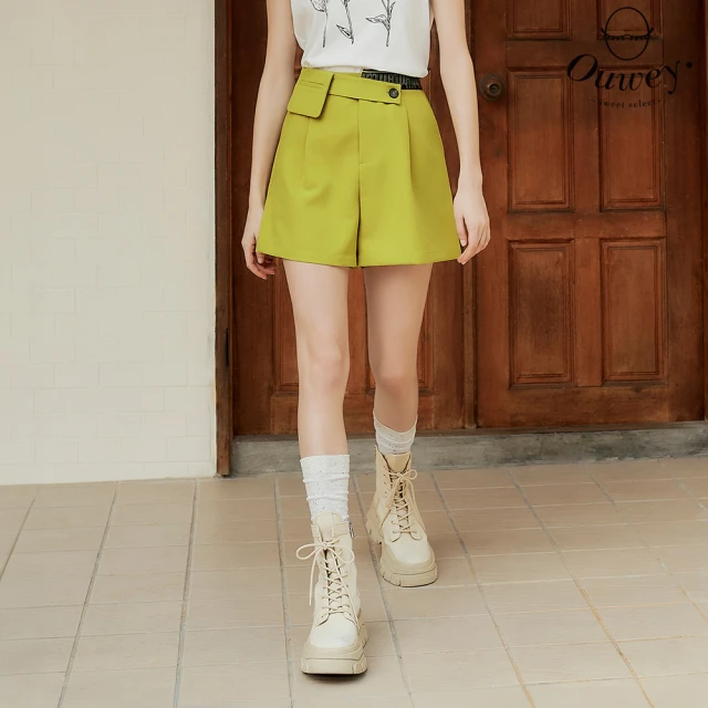 OUWEY 歐薇 時尚腰包造型短褲(芥黃色；XS-M；3242126019)