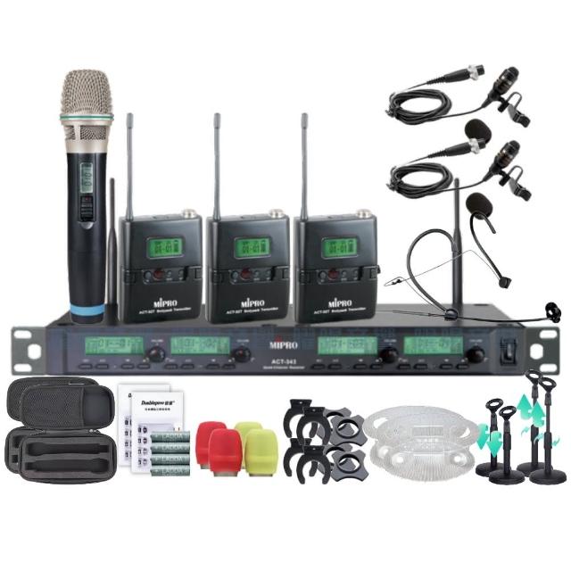 【MIPRO】MIPRO ACT-343 四頻道UHF 無線麥克風 搭配手持*1+領夾*2+頭戴*1(音響設備)
