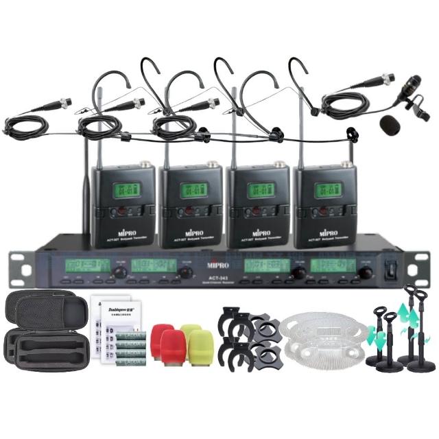 【MIPRO】MIPRO ACT-343 四頻道UHF 無線麥克風 搭配領夾*1+頭戴*3(音響設備)