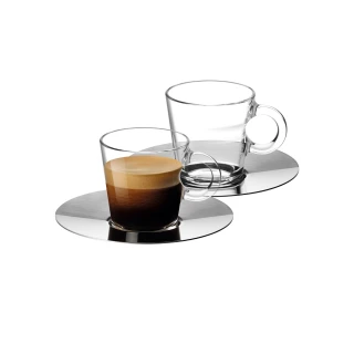 【Nespresso】VIEW Espresso 杯盤組(內含2只Espresso玻璃咖啡杯_80ml與2只亮面不鏽鋼盤)