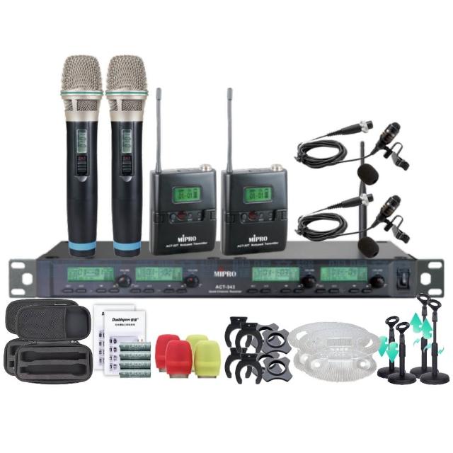 【MIPRO】MIPRO ACT-343 四頻道UHF 無線麥克風 搭配手持*2+領夾*2(音響設備)