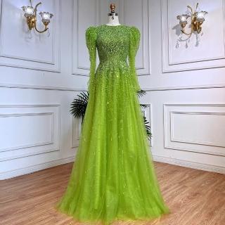 【女神婚紗禮服】極致奢華亮片端莊大氣宴會晚禮服 LA71762 綠色圓領(主持人 表演禮服 拉鍊款)