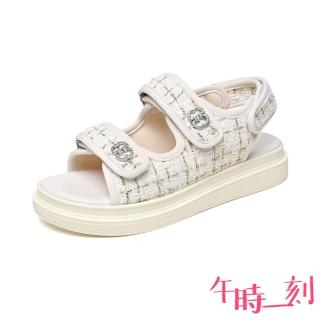 【午時一刻】厚底涼鞋 格紋涼鞋/復古格紋魔鬼粘百搭舒適厚底涼鞋(米)