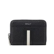 【BALLY】Ribbon 黑白條紋牛皮ㄇ形拉鍊卡包/零錢包(黑色)