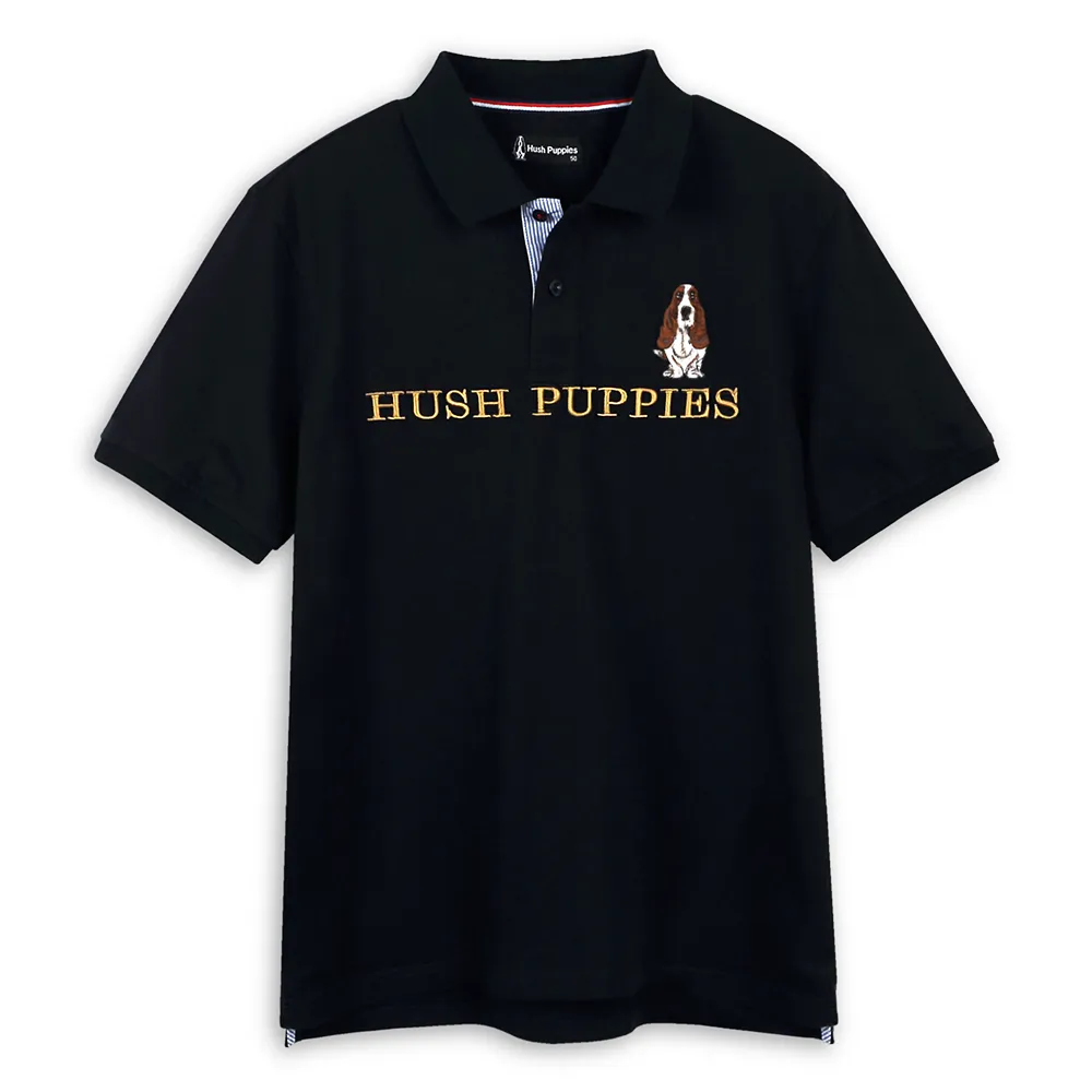【Hush Puppies】男裝 POLO衫 男裝素色經典品牌立體英文刺繡狗短袖POLO衫(丈青 / 43101902)