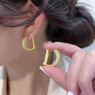 【KT DADA】金色耳環 鑽石耳環 大耳環 字母耳環 K金耳環個性耳環 韓國耳環 易扣式耳環 復古耳環