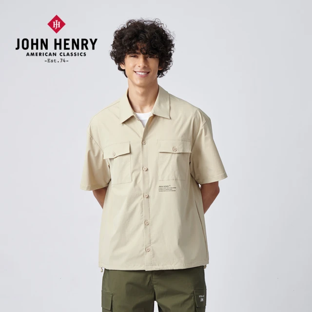 JOHN HENRY 口袋標語尼龍襯衫-卡其
