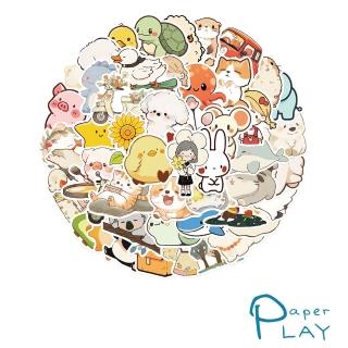 【Paper Play】創意多用途防水貼紙-可愛風格塗鴉動物 50枚入(防水貼紙 行李箱貼紙 手機貼紙 水壺貼紙)