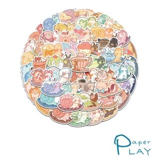 【Paper Play】創意多用途防水貼紙-可愛卡通彩色蝸牛 50枚入(防水貼紙 行李箱貼紙 手機貼紙 水壺貼紙)