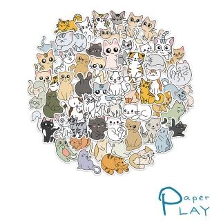 【Paper Play】創意多用途防水貼紙-可愛卡通貓咪線條塗鴉 60枚入(防水貼紙 行李箱貼紙 手機貼紙 水壺貼紙)