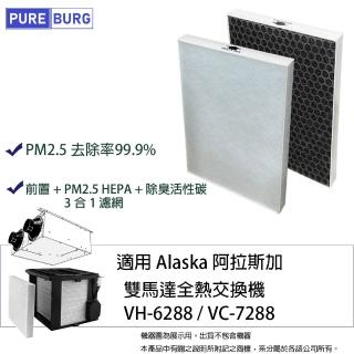 【PUREBURG】適用Alaska阿拉斯加VH-6288 VC-7288全熱交換機替換用3合1前置+活性碳+PM2.5 HEPA 3合1濾網