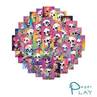 【Paper Play】創意多用途防水貼紙-繽紛彩色奇異骷髏 60枚入(防水貼紙 行李箱貼紙 手機貼紙 水壺貼紙)