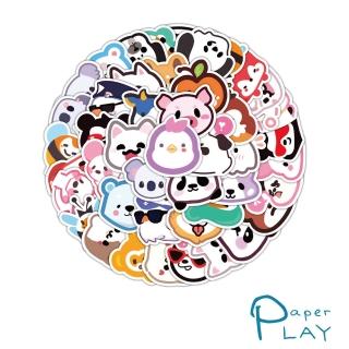 【Paper Play】創意多用途防水貼紙-可愛手繪卡通動物 60枚入(防水貼紙 行李箱貼紙 手機貼紙 水壺貼紙)