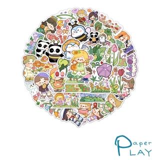 【Paper Play】創意多用途防水貼紙-趣味卡通春天旅行主題 60枚入(防水貼紙 行李箱貼紙 手機貼紙 水壺貼紙)