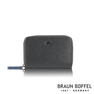 【BRAUN BUFFEL 德國小金牛】波索 拉鍊零錢包-黑色(BF386-161-BK) 送禮推薦