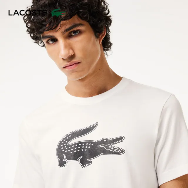 【LACOSTE】男裝-SPORT 3D 印花鱷魚皮透氣短袖T恤(白色)