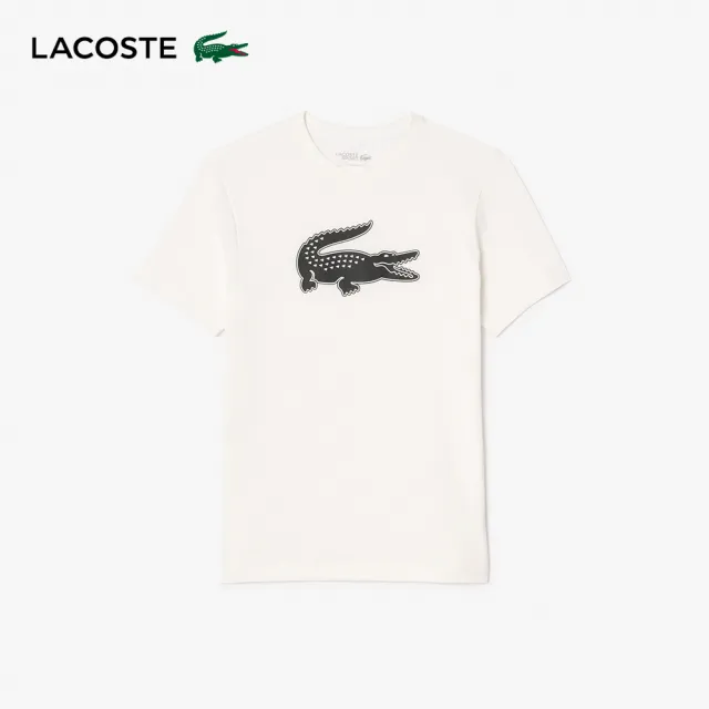 【LACOSTE】男裝-SPORT 3D 印花鱷魚皮透氣短袖T恤(白色)