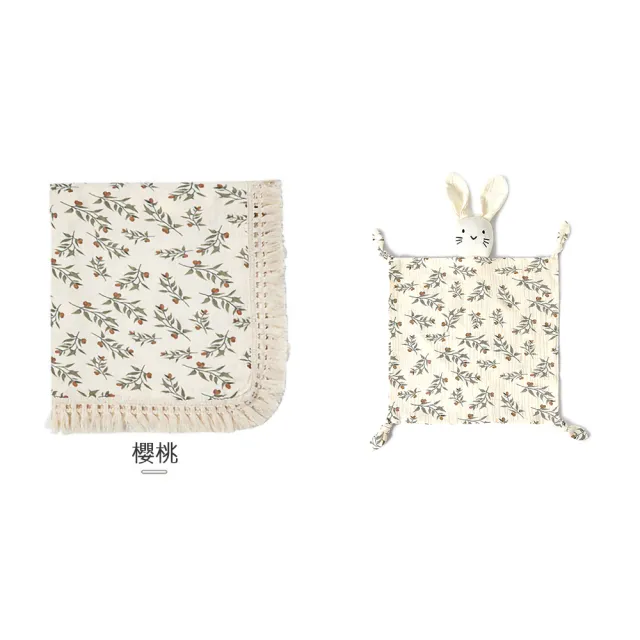 【Kori Deer 可莉鹿】彌月禮盒組-印花流蘇嬰兒萬用包巾+安撫巾(彌月禮滿月冷氣毯透氣寶寶被四季毯)