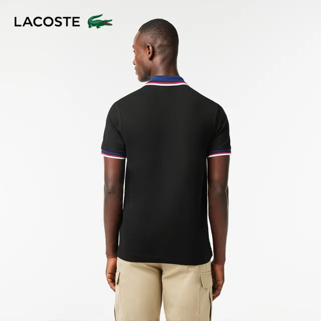 【LACOSTE】男裝-休閒翻羅紋領短袖Polo衫(黑色)