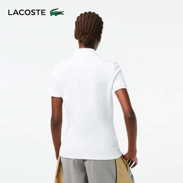 【LACOSTE】女裝-緊身彈性棉短袖Polo衫(白色)