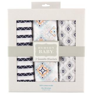 【Hudson Baby】福利品盒損 嬰兒多用途純棉紗布巾包巾3入禮盒組(寶寶新生兒muslin浴巾/哺乳巾/彌月禮)