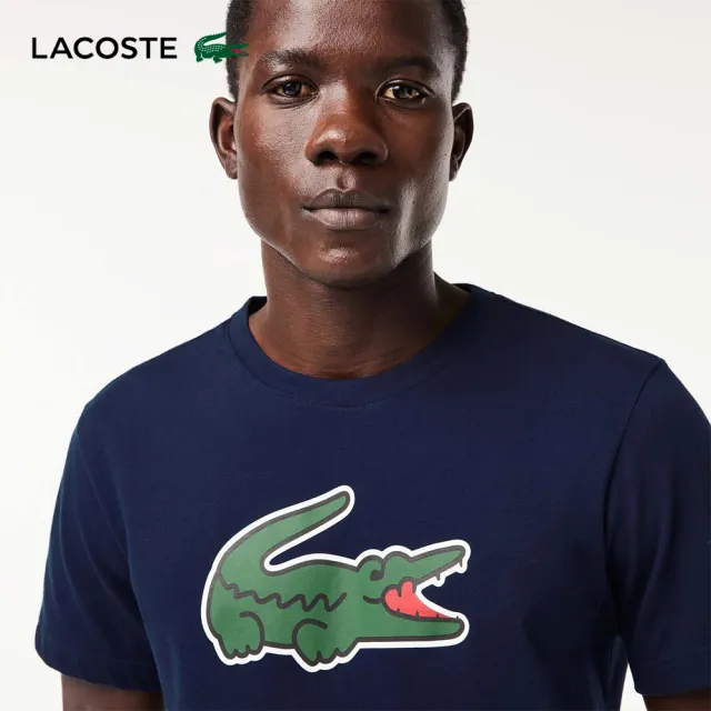 【LACOSTE】男裝-運動快乾鱷魚紋印花短袖T恤(海軍藍)