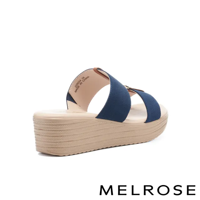 【MELROSE】雙11 美樂斯 夏日輕旅 清新寬版彈力繫帶楔型厚底拖鞋(深藍)