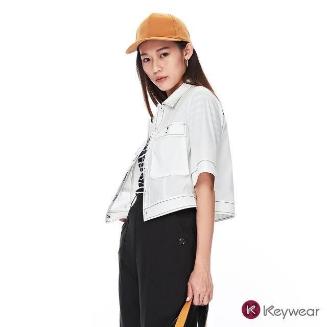 【KeyWear 奇威名品】舒適立體大口袋七分袖短款外套