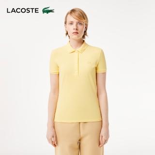 【LACOSTE】女裝-緊身彈性棉短袖Polo衫(黃色)