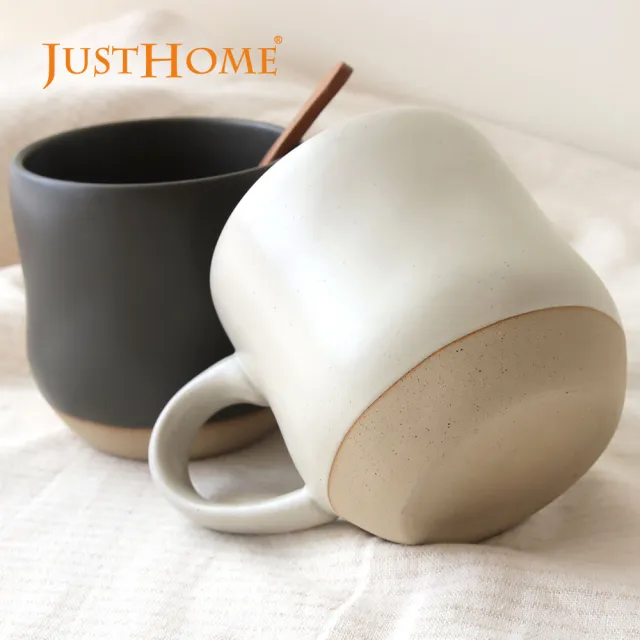 【Just Home】砌植粗陶陶瓷馬克杯2件組-拿鐵杯500ml-兩色可選(杯子 陶瓷杯 馬克杯 拿鐵杯)