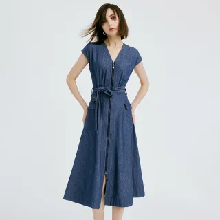 【MOMA】V領天絲牛仔洋裝(藍色)