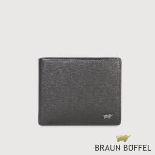【BRAUN BUFFEL 德國小金牛】臺灣總代理 瓦拉頓-TW 8卡中間翻零錢袋短夾-黑色(BF537-318-BK)