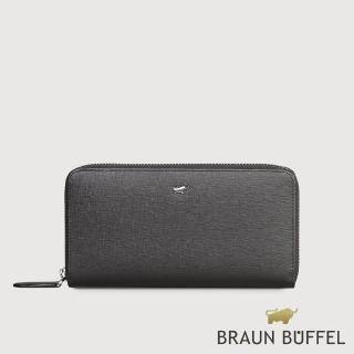 【BRAUN BUFFEL 德國小金牛】瓦拉頓-TW 12卡拉鍊長夾-黑色(BF537-602-BK) 錢包送禮推薦