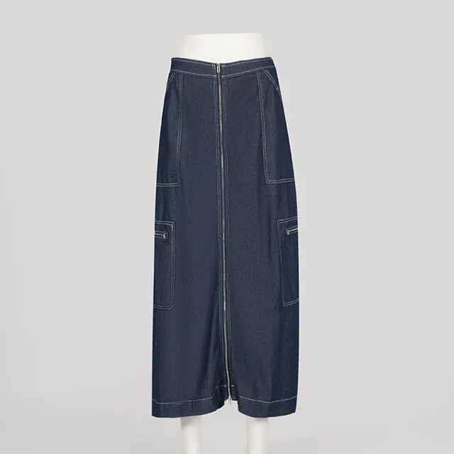 【MOMA】工裝風大口袋牛仔長裙(藍色)