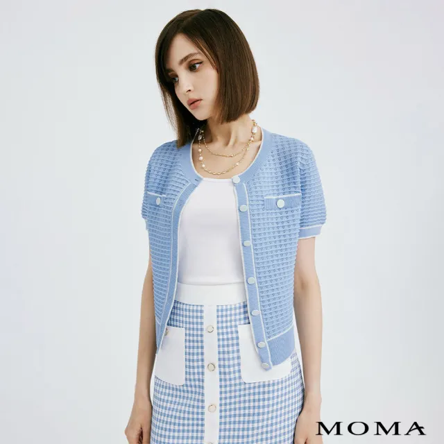 【MOMA】撞色谷波圓領針織小外套(兩色)