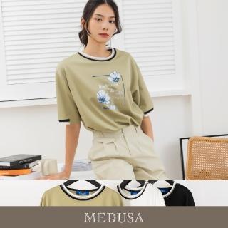 【MEDUSA 曼度莎】現貨-ICare 優雅花朵印圖前下襬抽繩Tee - 3色（F）｜女休閒上衣 短袖T恤(306-61101)