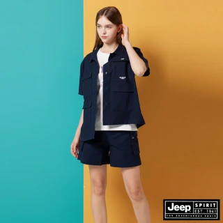 【JEEP】女裝 抗撕裂多口袋工裝工裝短褲(深藍)