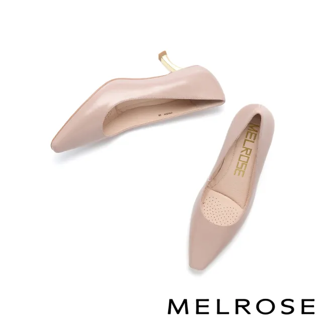 【MELROSE】美樂斯 高雅氣質光感全真皮純色小方頭高跟鞋(粉)