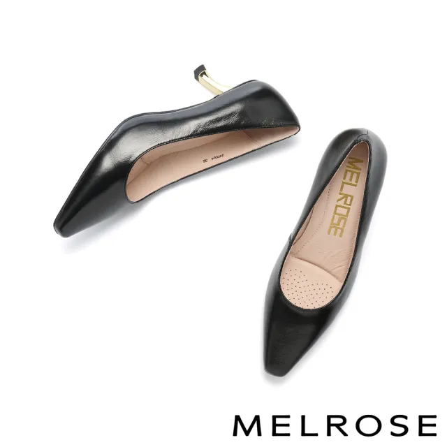 【MELROSE】美樂斯 高雅氣質光感全真皮純色小方頭高跟鞋(黑)