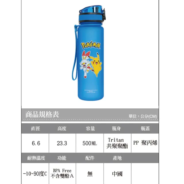 【IMPACT 怡寶】寶可夢彈蓋Tritan水壺/水杯/水瓶（500ML）附提繩-藍色 IMPKMB02RB