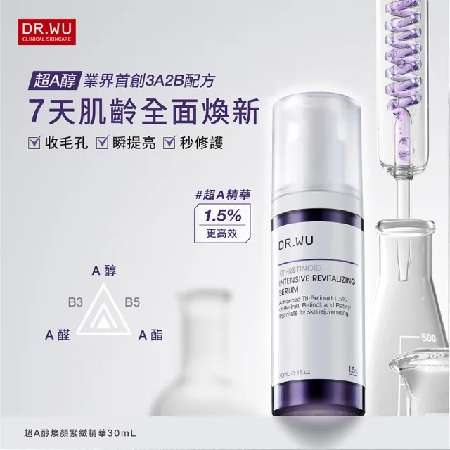 【DR.WU 達爾膚】早C晚A零毛孔無瑕組(超微C精華30ML+超A醇精華1.5% 30ML)